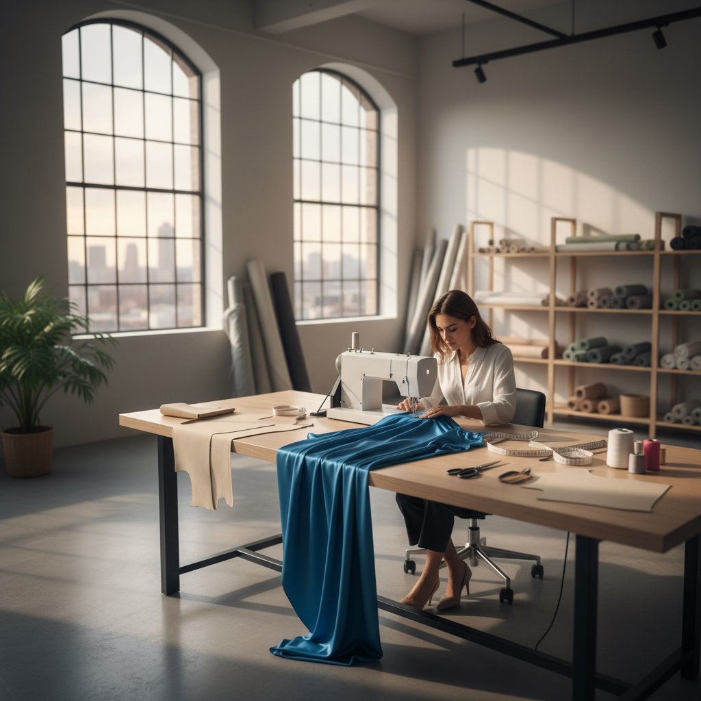 Custom tailored clothing on dress form in London workshop